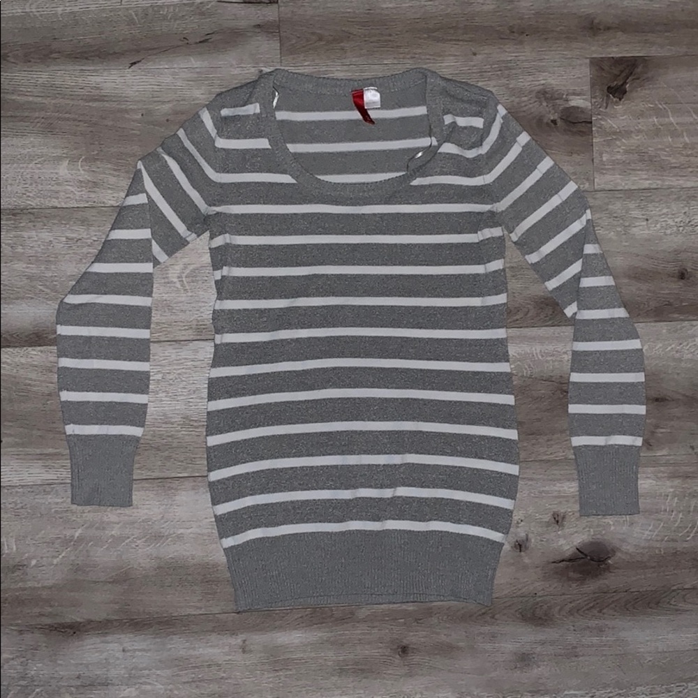 H&M Grey & White Stripe Sweater Top